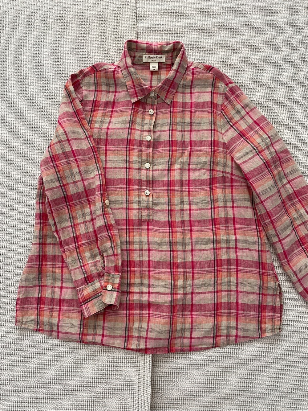 Coldwater Creek Plaid linen tunic - Pink & Cream ( PM )